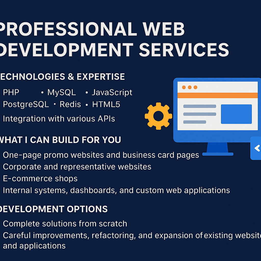 Professional Web Development Services - PHP, MySQL, PostgreSQL, Redis, JavaScript